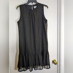 Nicole Miller Womens Dress M Black and Gold Swiss Dots Cocktail